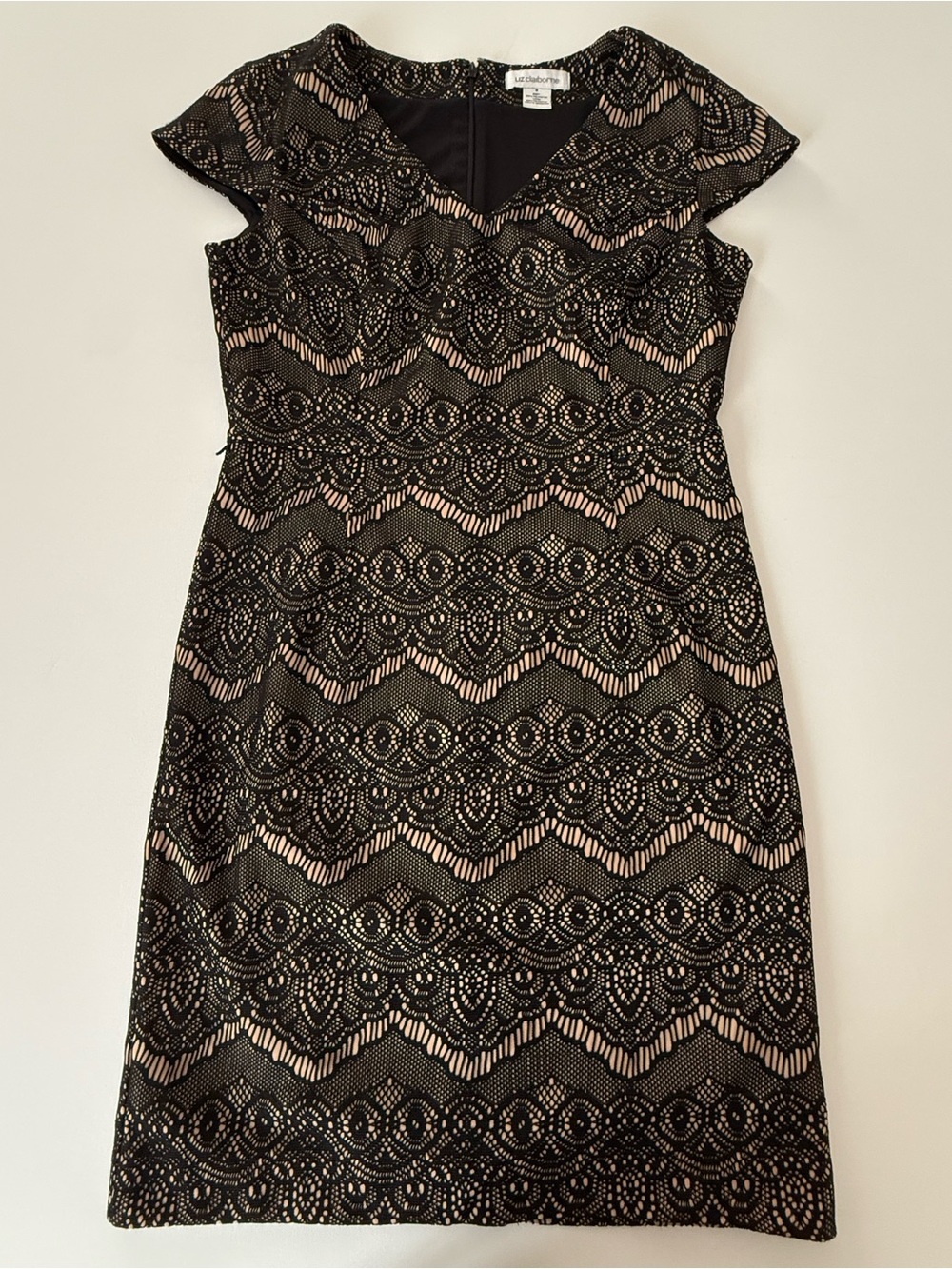 Liz Claiborne Black Lace Midi Dress with Nude Underlay